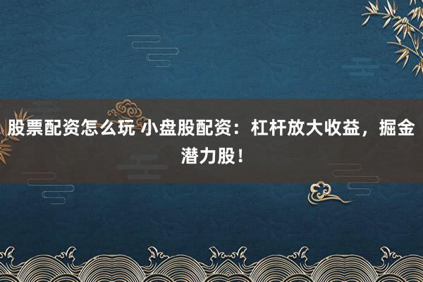 股票配资怎么玩 小盘股配资：杠杆放大收益，掘金潜力股！