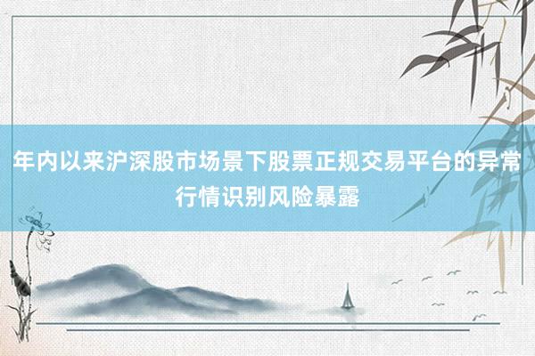 年内以来沪深股市场景下股票正规交易平台的异常行情识别风险暴露