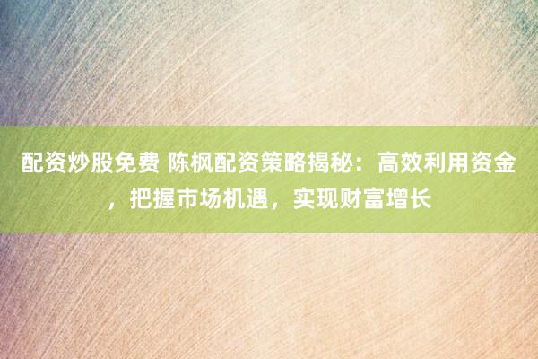 配资炒股免费 陈枫配资策略揭秘：高效利用资金，把握市场机遇，实现财富增长