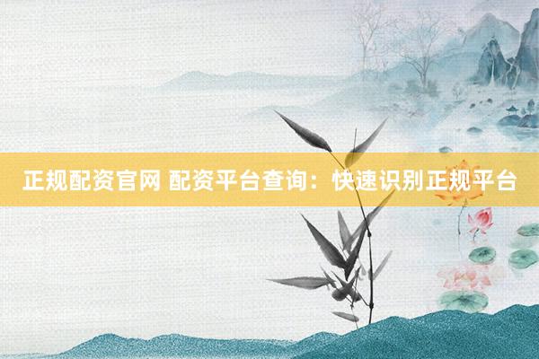 正规配资官网 配资平台查询：快速识别正规平台
